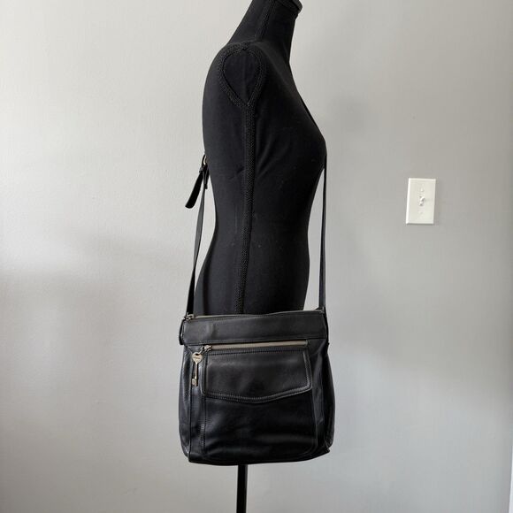 Vtg Fossil Leather Purse Crossbody Bag Black Key Charm Zips Grunge Capsule Boho - Picture 1 of 14